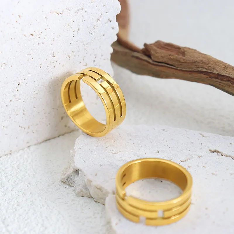 Elegant Gold-Plated Geometric Fashion Rings for Men and Women, Hip-Hop Style, Long-Lasting Shine