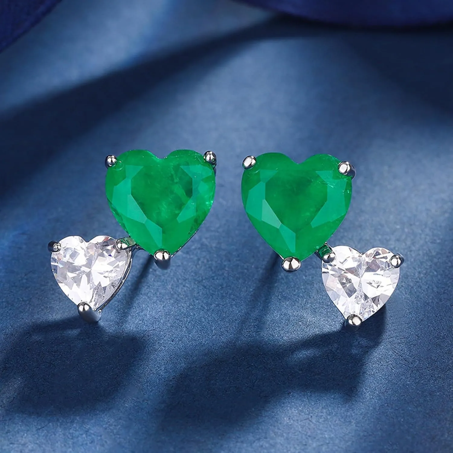 Elegant Jewelry Set for Women - 925 Sterling Silver Simulated Paraiba Tourmaline | Blue Emerald Heart Clear Gemstone Pendant Necklace and Stud Earrings