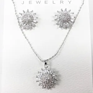 Elegant Micro Setting Sun Brass Earring Necklace Set