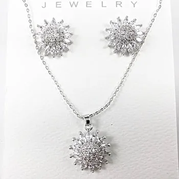 Elegant Micro Setting Sun Brass Earring Necklace Set