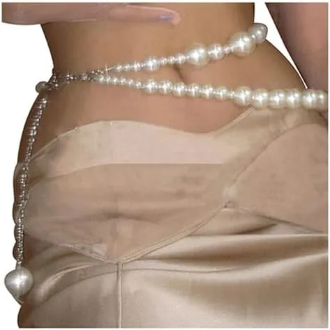 Elegant Multi-Layered Beaded Waist Chain Belt Sexy Halloween Rave Waist Body Chain Jewelry Layered Pearl Belly Chain Dress Long Waistband for Women