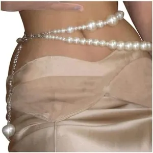Elegant Multi-Layered Beaded Waist Chain Belt Sexy Halloween Rave Waist Body Chain Jewelry Layered Pearl Belly Chain Dress Long Waistband for Women