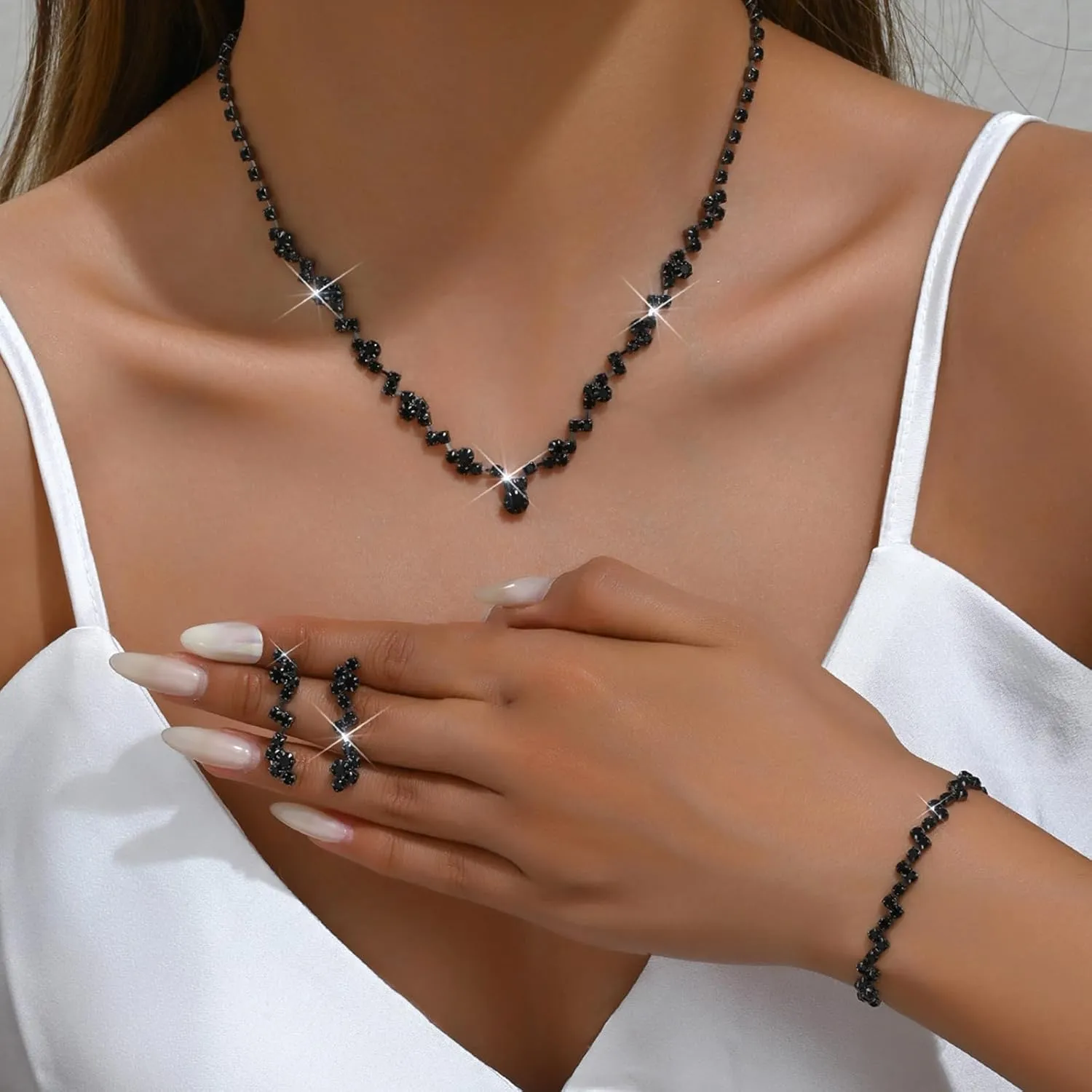 Elegant Prom Earrings Necklace Bracelet Set Wedding Jewelry Set for Women Bride Bridesmaid Crystal Necklace Earrings Bracelet Jewelry Sets for Women