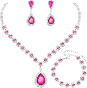 Elegant Silver Necklace Earrings Bracelet Bridal Wedding Jewelry Sets for Brides Bridesmaids Prom Formal Jewellery Accessories for Women