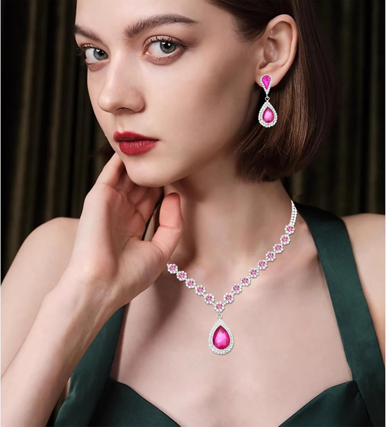 Elegant Silver Necklace Earrings Bracelet Bridal Wedding Jewelry Sets for Brides Bridesmaids Prom Formal Jewellery Accessories for Women