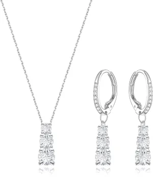 EleQueen Elegant Trilogy Round Austrian Crystals Necklace Leverback Dangle Earrings Gift for Women Girls, Valentine's Day/Mother's Day/Christmas Jewelry Gift for Girlfriend/Mom