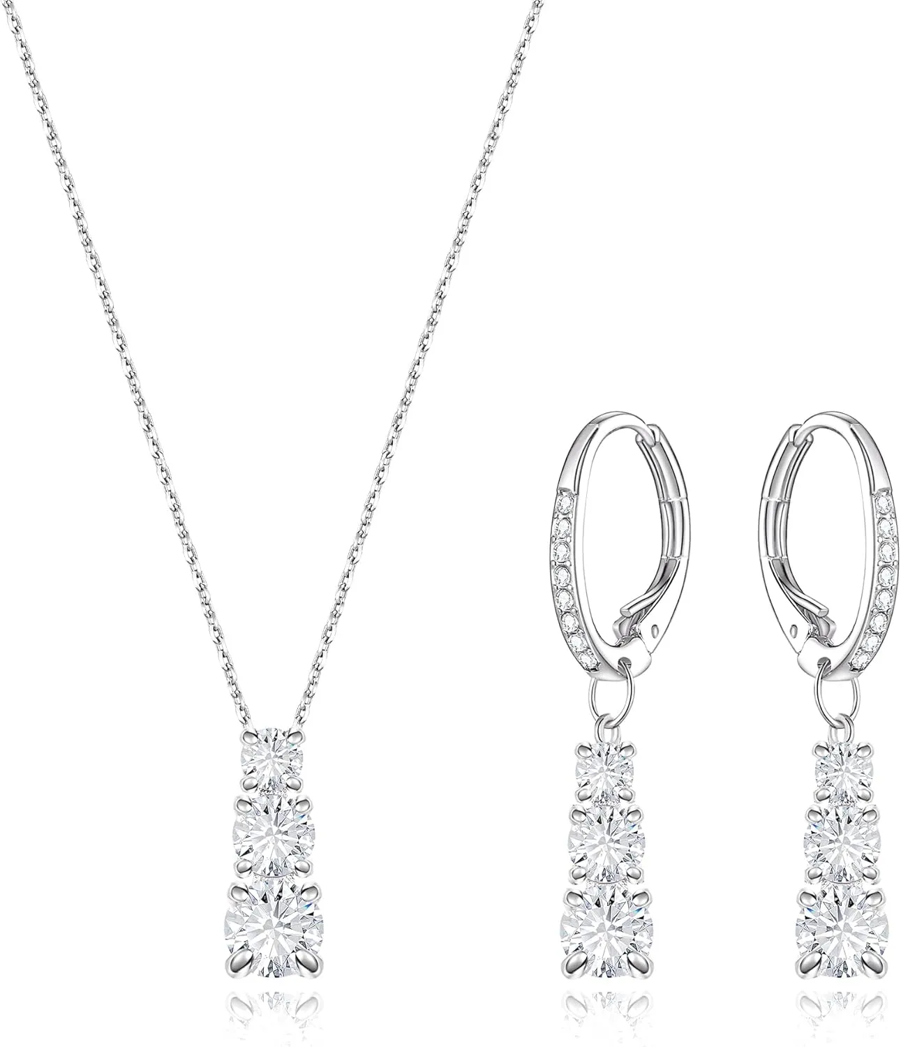 EleQueen Elegant Trilogy Round Austrian Crystals Necklace Leverback Dangle Earrings Gift for Women Girls, Valentine's Day/Mother's Day/Christmas Jewelry Gift for Girlfriend/Mom
