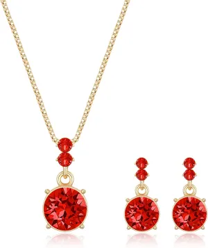 EleQueen Wedding Elegant 3 Round Crystal Jewelry Sets for Women, Gorgeous Bridal Rhinestone Box Chain Necklace Earrings Set for Bride Bridesmaid