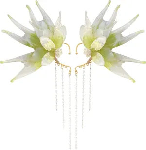 Elf Ears for Women 1 Pair Mystic Fairy Ears with Pearl Beads Elegant Mermaid Free Size Ear Cuffs Non Piercing for Halloween Cosplay Costume