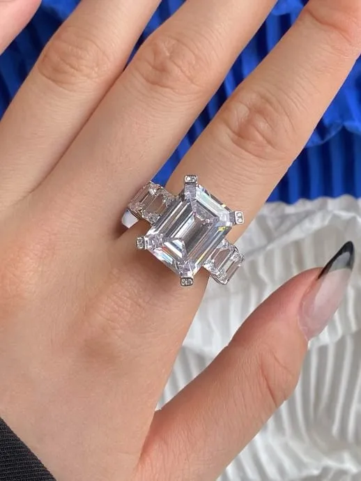 Emerald Cut Baguette Diamond Simulation Cubic Zirconia Cocktail Ring Tarnish Free Women's Fine Jewelry KESLEY