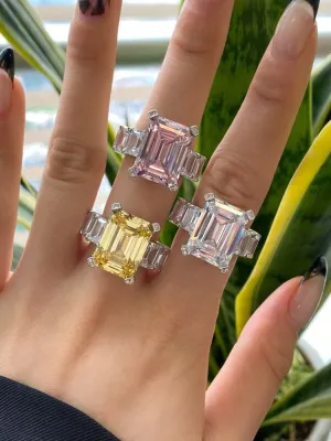 Emerald Cut Baguette Diamond Simulation Cubic Zirconia Cocktail Ring Tarnish Free Women's Fine Jewelry KESLEY