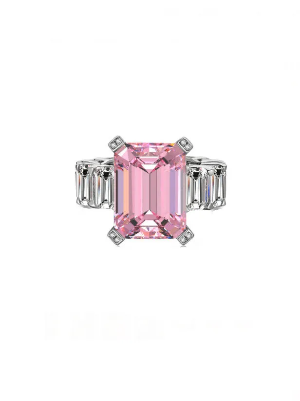 Emerald Cut Baguette Diamond Simulation Cubic Zirconia Cocktail Ring Tarnish Free Women's Fine Jewelry KESLEY
