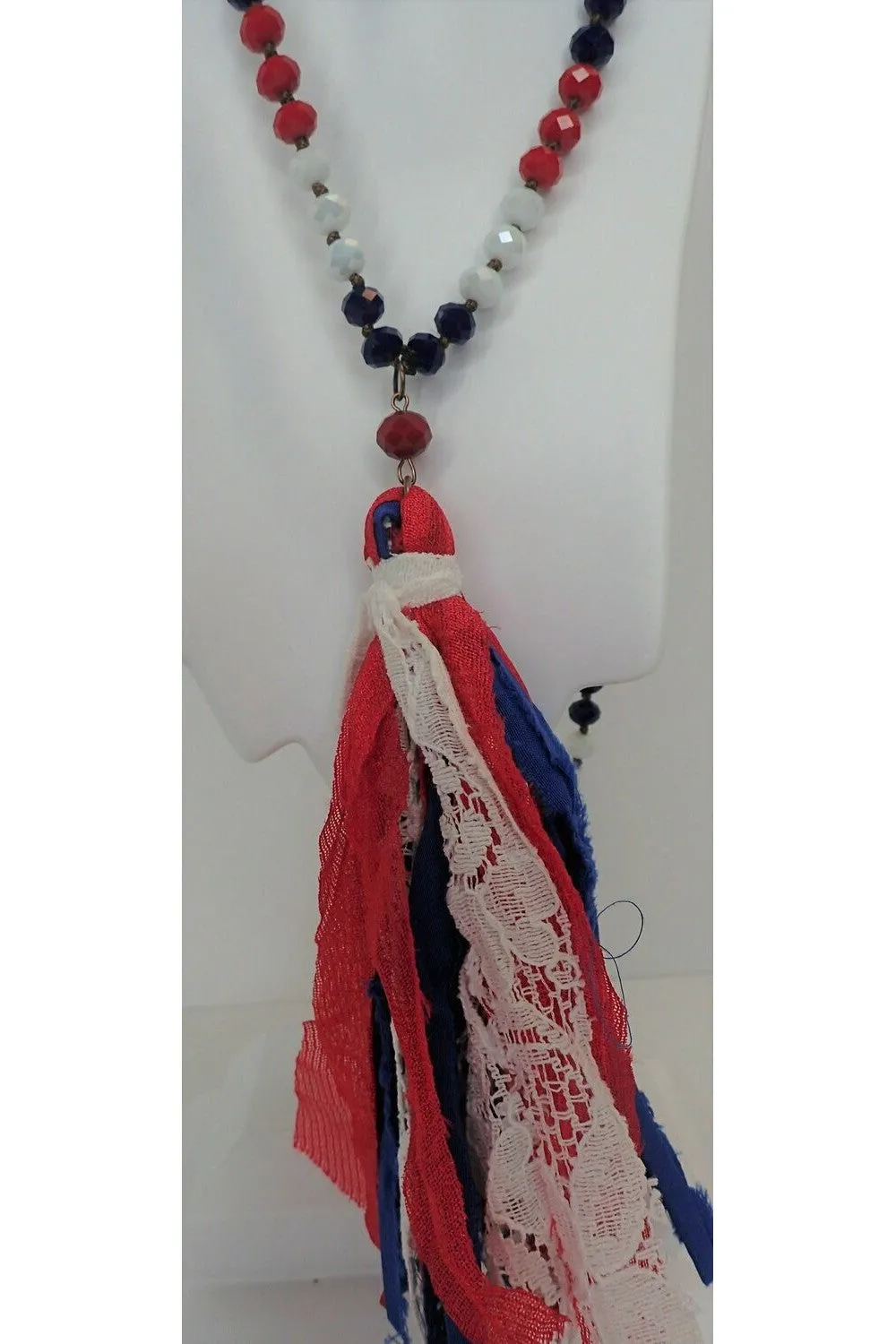 Emma Red, White And Blue Crystal Necklace Set With Tassel