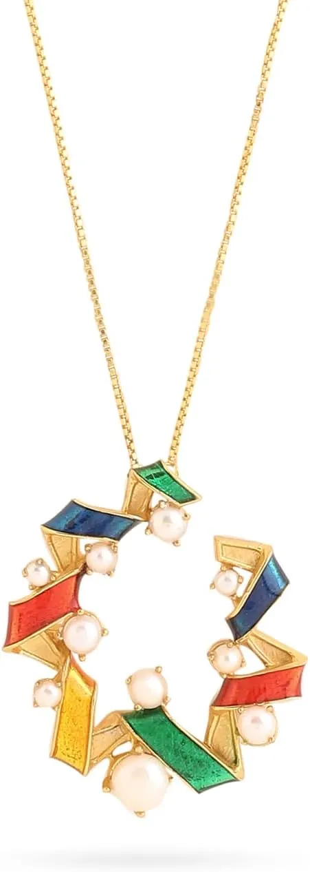 Enamel Pearl Pendant Necklace in 14K Gold Plated Sterling Silver for Women with 18" Chain, June Birthstone Jewelry Gifts for Her Birthday, Anniversary, Graduation, Christmas