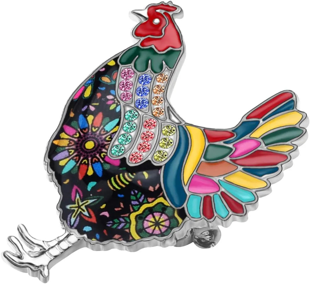 Enamel Zinc Alloy Adorable Chicken Brooches Pins Farm Animals Hen Rhinestone Jewelry for Women Teens Girls Party Gifts