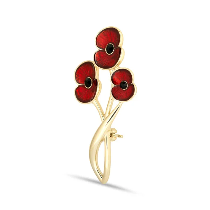Entwined Three Poppy Brooch