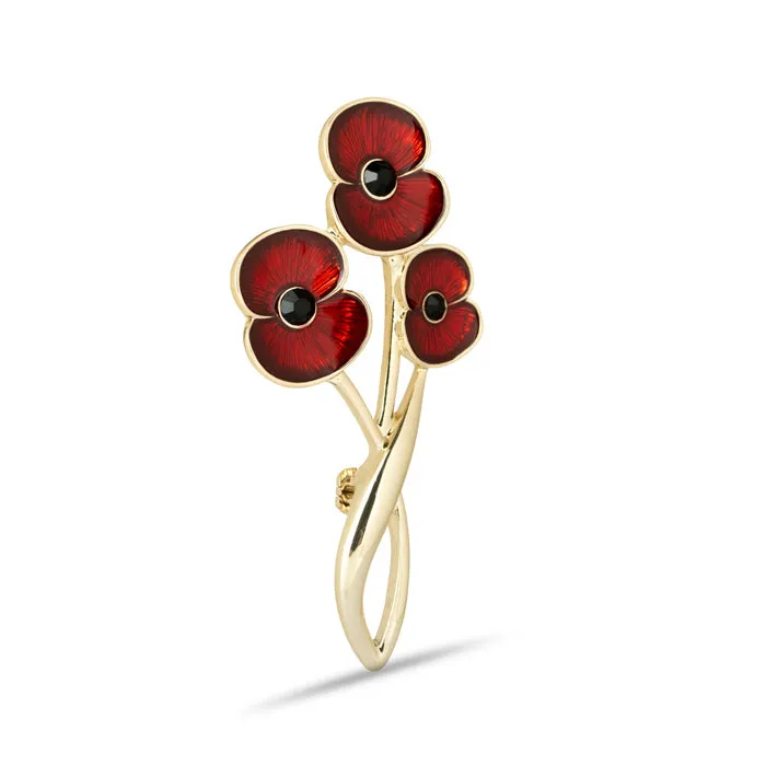 Entwined Three Poppy Brooch