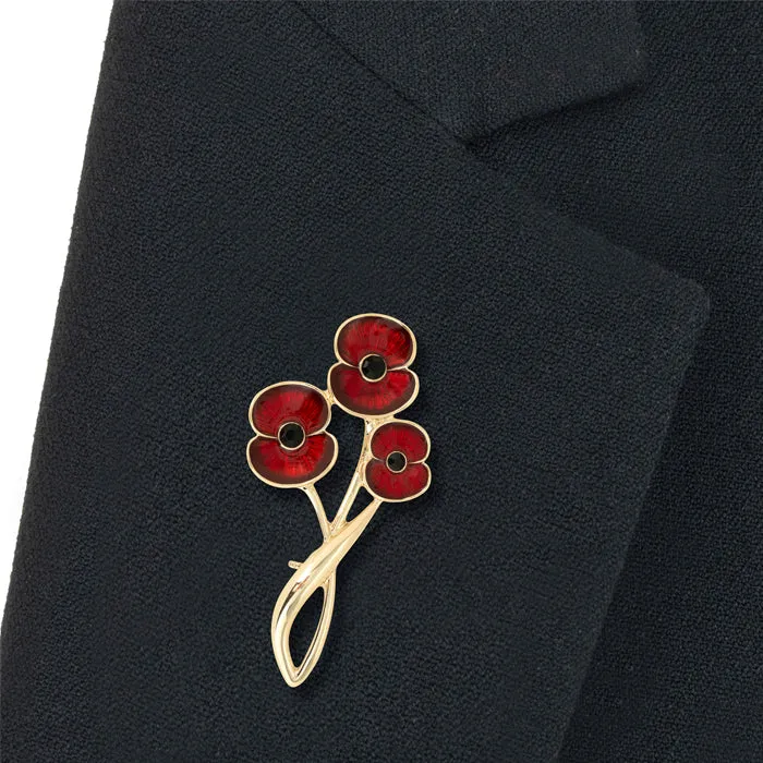 Entwined Three Poppy Brooch