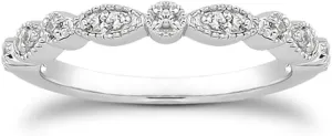 espere Milgrain Marquise & Round Cubic Zirconia Half Eternity Ring Stacking Infinity Wedding Band Sterling Silver 925 Size 3.5-10.5 3 Colors Available Half