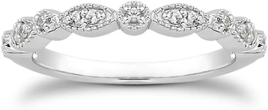 espere Milgrain Marquise & Round Cubic Zirconia Half Eternity Ring Stacking Infinity Wedding Band Sterling Silver 925 Size 3.5-10.5 3 Colors Available Half