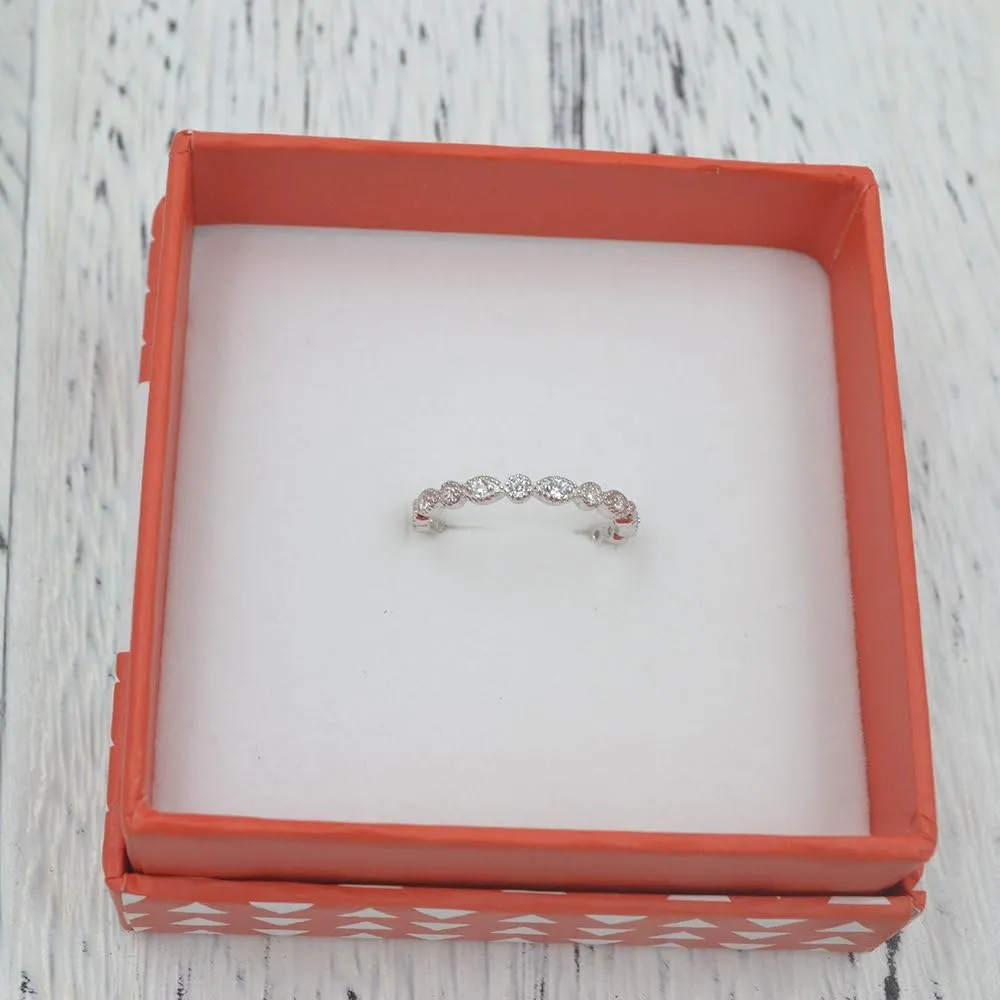 espere Milgrain Marquise & Round Cubic Zirconia Half Eternity Ring Stacking Infinity Wedding Band Sterling Silver 925 Size 3.5-10.5 3 Colors Available Half