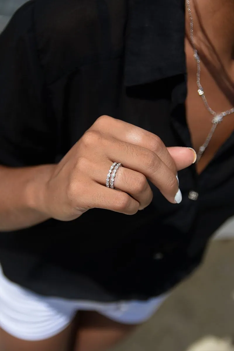 espere Milgrain Marquise & Round Cubic Zirconia Half Eternity Ring Stacking Infinity Wedding Band Sterling Silver 925 Size 3.5-10.5 3 Colors Available Half