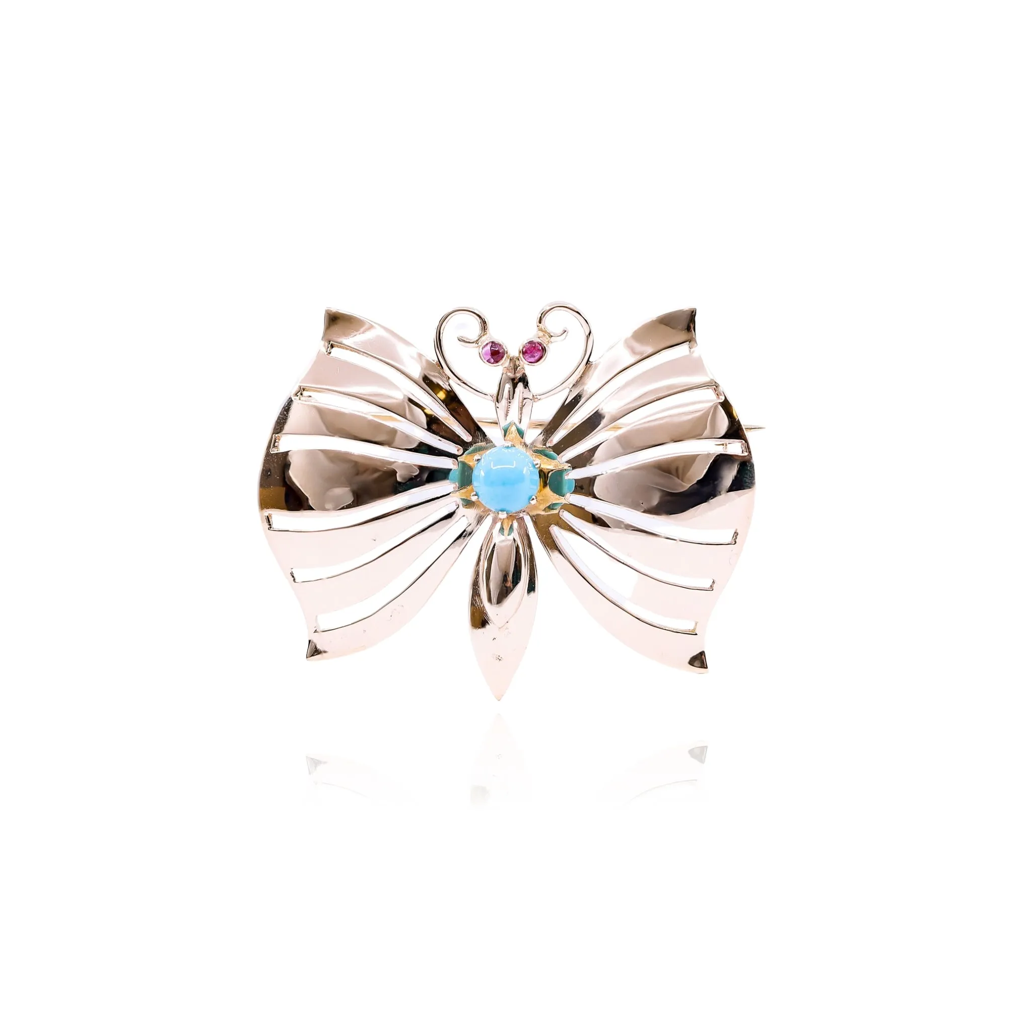 ESTATE 14K YELLOW GOLD BUTTERFLY PIN WITH TURQUOISE