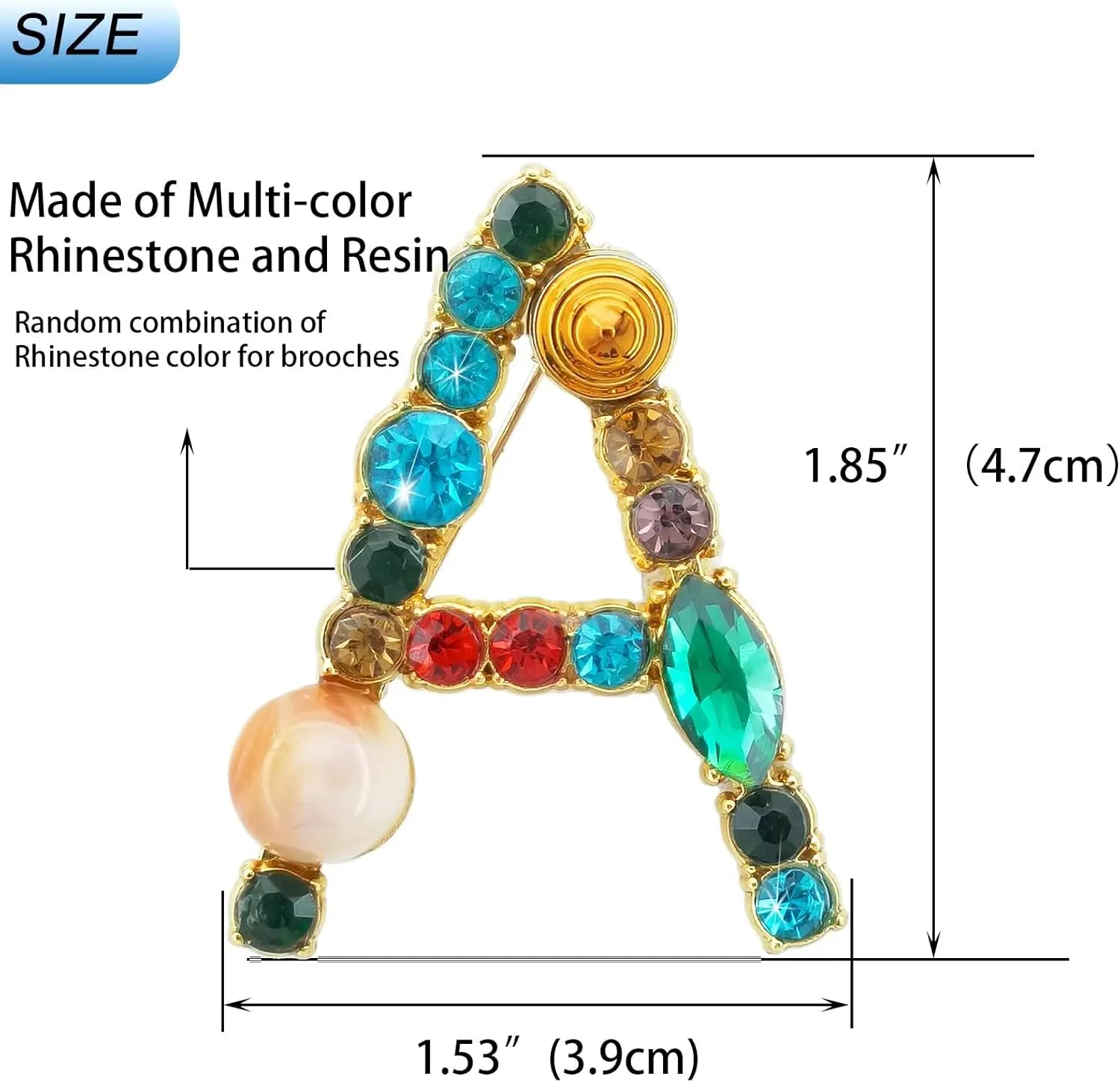 ETHOON Letter Brooch Pins Initial Colorful Rhinestone Resin Brooch for Women Crafts Breastpin Gold A-Z