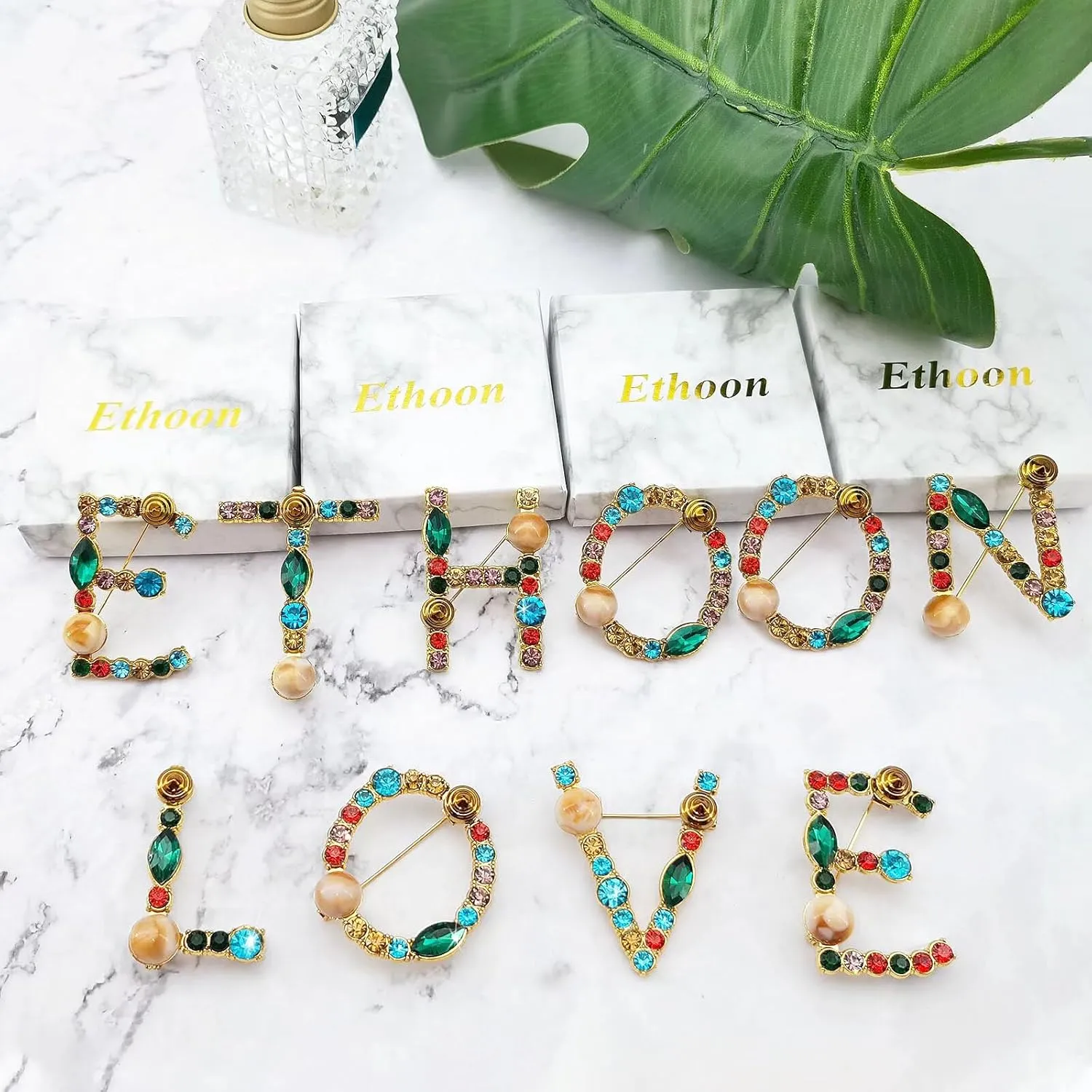 ETHOON Letter Brooch Pins Initial Colorful Rhinestone Resin Brooch for Women Crafts Breastpin Gold A-Z