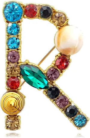 ETHOON Letter Brooch Pins Initial Colorful Rhinestone Resin Brooch for Women Crafts Breastpin Gold A-Z