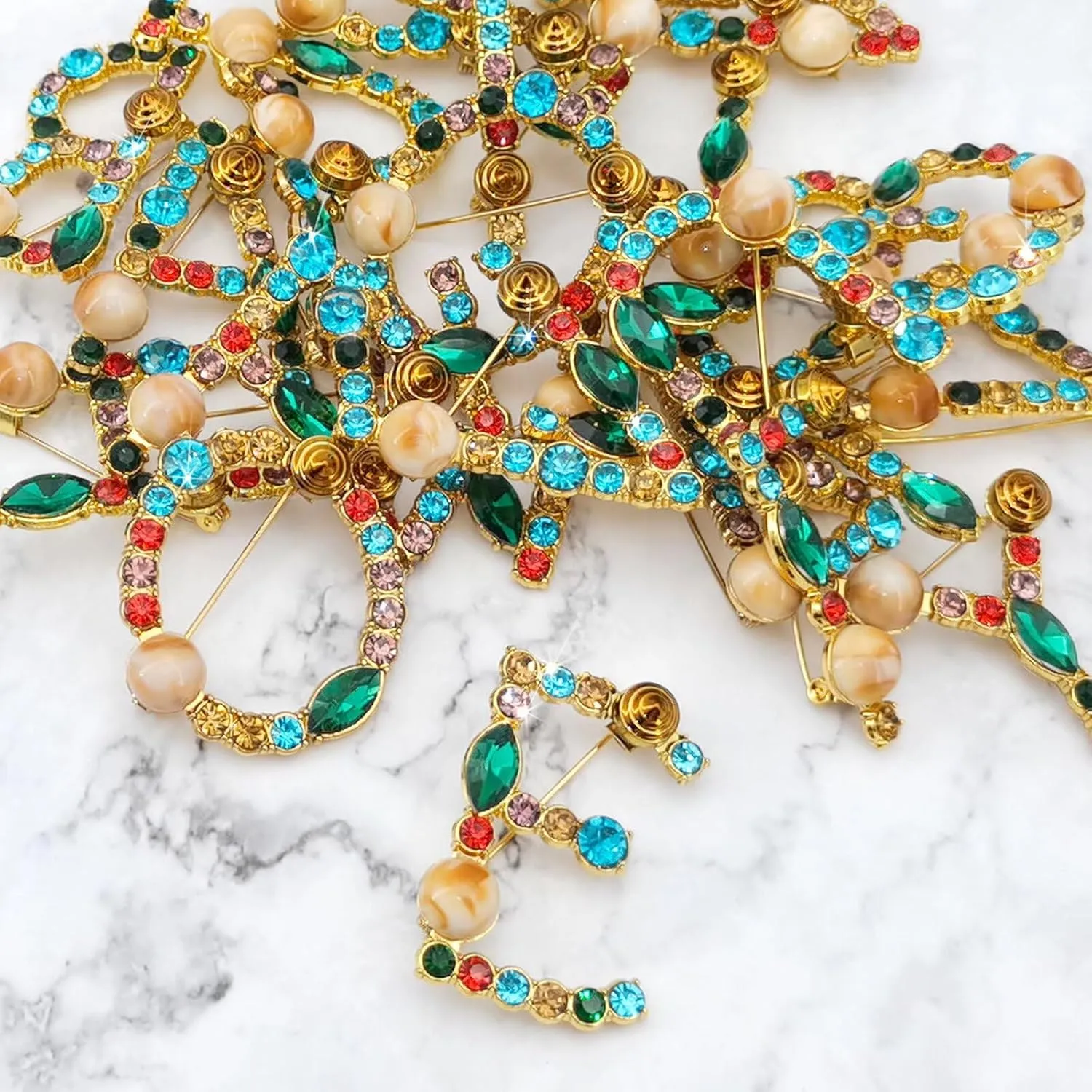 ETHOON Letter Brooch Pins Initial Colorful Rhinestone Resin Brooch for Women Crafts Breastpin Gold A-Z