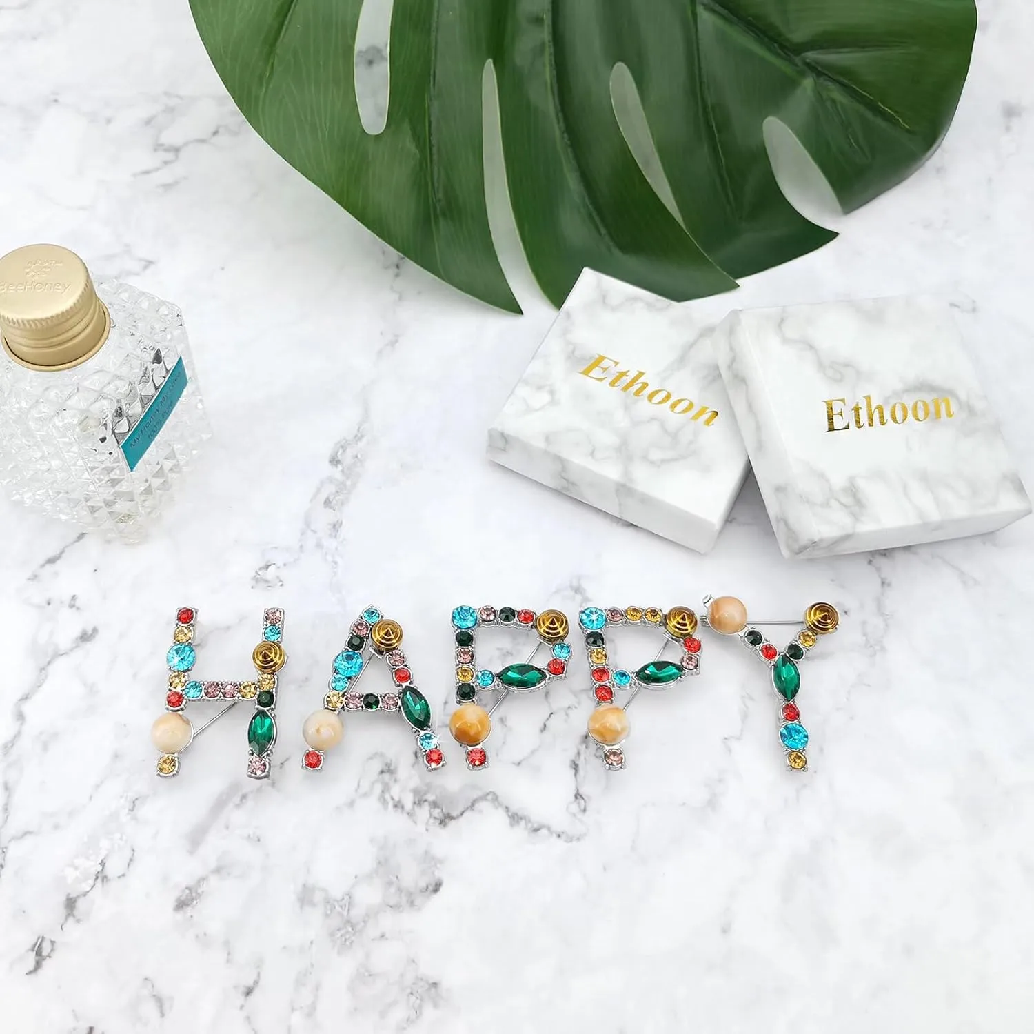 ETHOON Letter Brooch Pins Initial Colorful Rhinestone Resin Brooch for Women Crafts Breastpin Silvery A-Z