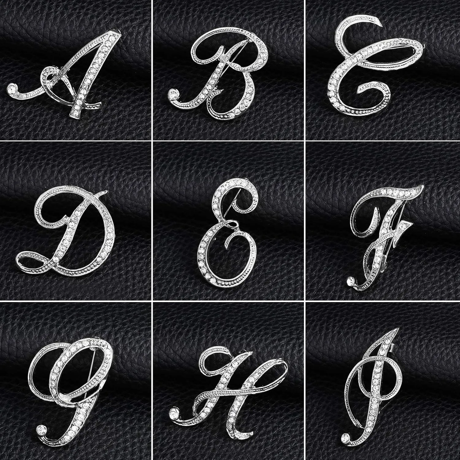 ETHOON Letter Brooch Pins Initial Personalized Crystal Rhinestone Brooch Crafts Silvery A-Z