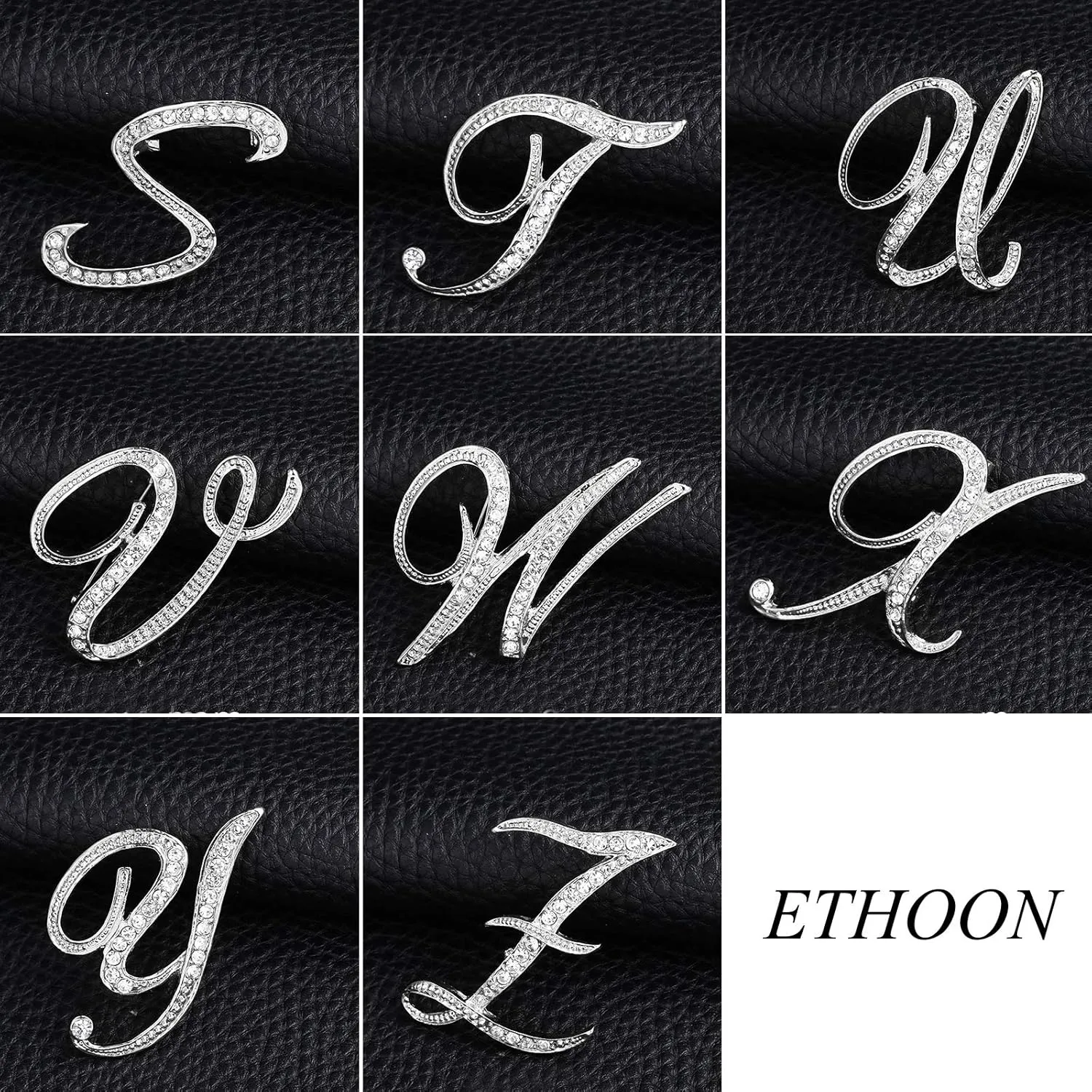 ETHOON Letter Brooch Pins Initial Personalized Crystal Rhinestone Brooch Crafts Silvery A-Z