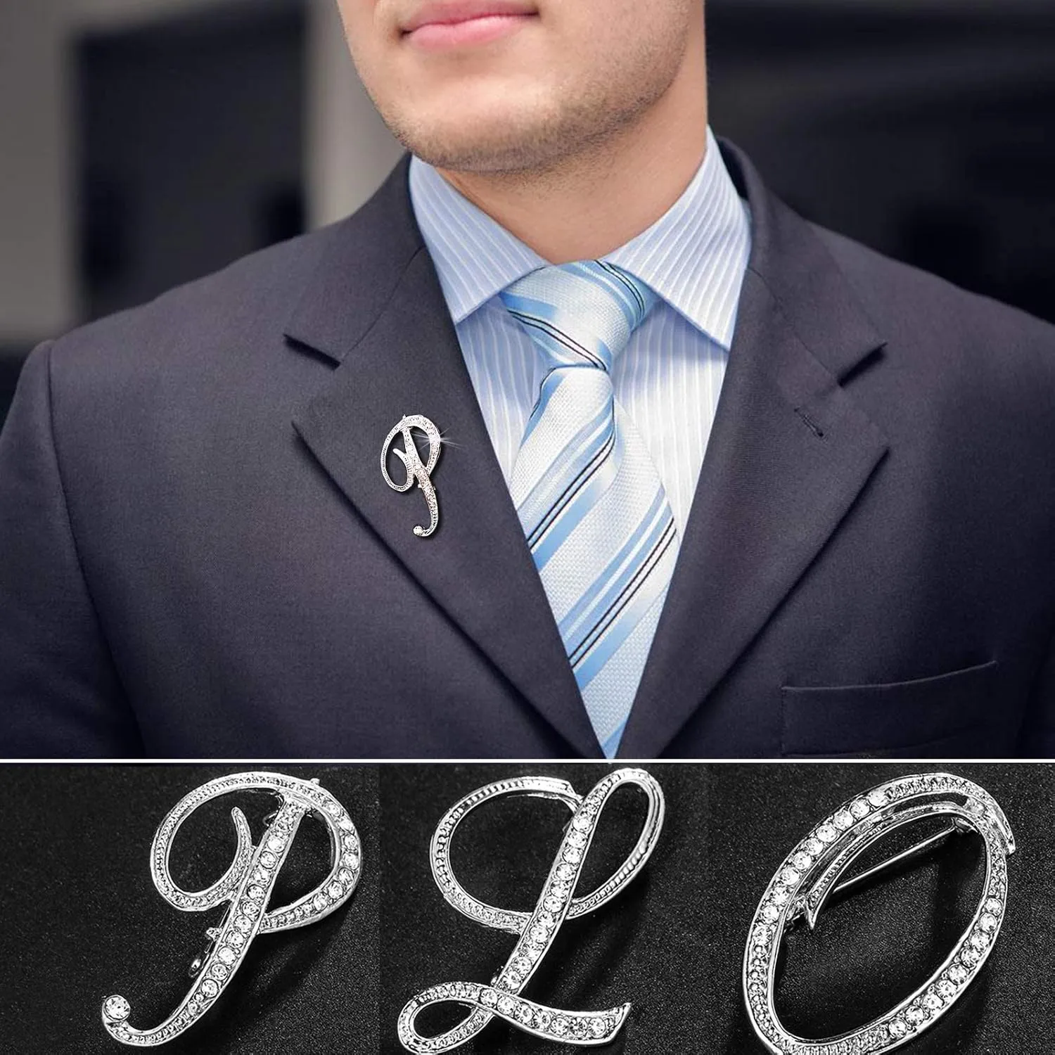 ETHOON Letter Brooch Pins Initial Personalized Crystal Rhinestone Brooch Crafts Silvery A-Z