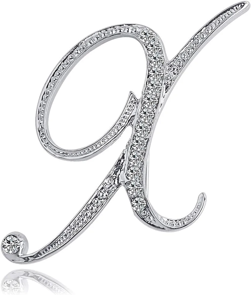 ETHOON Letter Brooch Pins Initial Personalized Crystal Rhinestone Brooch Crafts Silvery A-Z