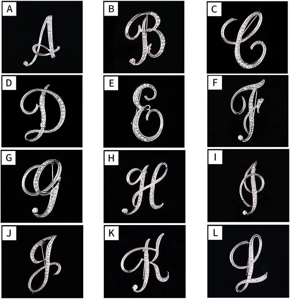 ETHOON Letter Brooch Pins Initial Rhinestone Brooch for Women Crafts Silvery A-Z