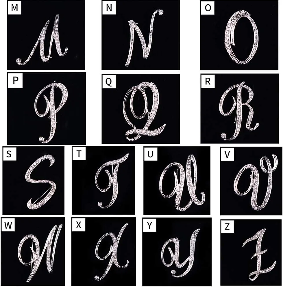 ETHOON Letter Brooch Pins Initial Rhinestone Brooch for Women Crafts Silvery A-Z