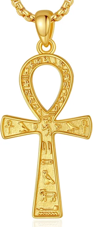 EUDORA Sterling Silver Ankh Cross Necklace for Women Men, Egyptian Grim Reaper Anubis Pendant Amulet Energy Necklaces Vintage Ancient Egypt Runes Anpu Jewelry, Gift for Women Men