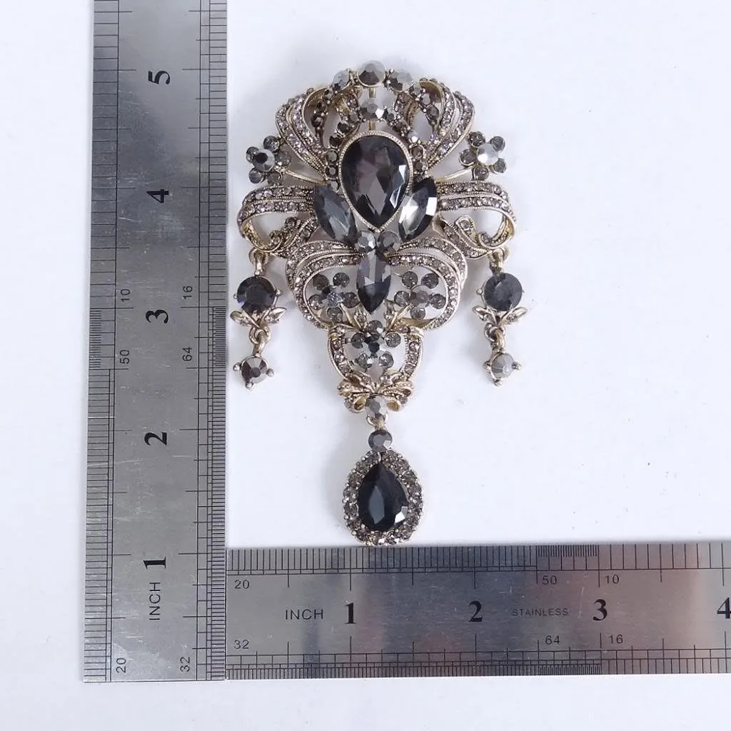 EVER FAITH Austrian Crystal 3.8 Inch Vintage Style Teardrop Flower Brooch