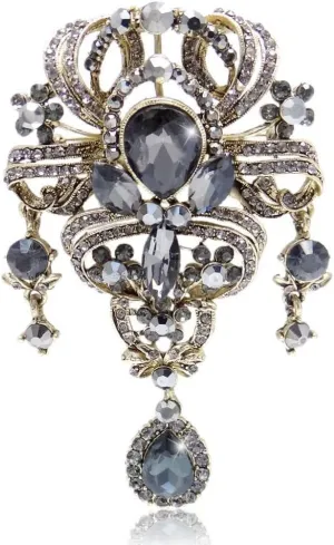 EVER FAITH Austrian Crystal 3.8 Inch Vintage Style Teardrop Flower Brooch