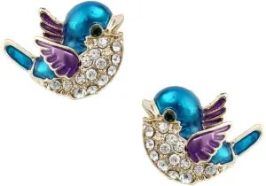 EVER FAITH Austrian Crystal Blue w/Purple Enamel Cute Bluebird Stud Earrings Clear Gold-Tone