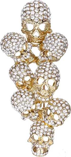EVER FAITH Austrian Crystal Halloween Gorgeous 8 Skeleton Head Cluster Brooch