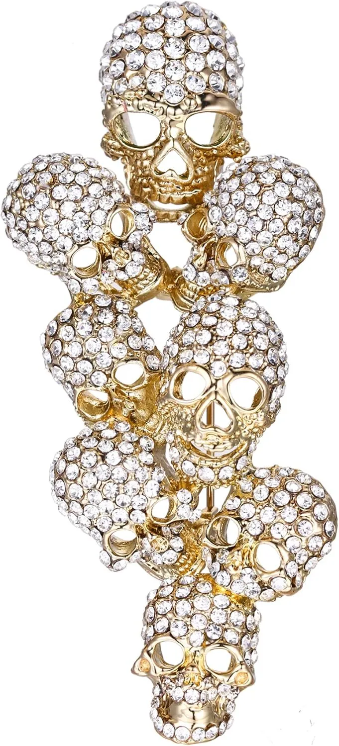 EVER FAITH Austrian Crystal Halloween Gorgeous 8 Skeleton Head Cluster Brooch