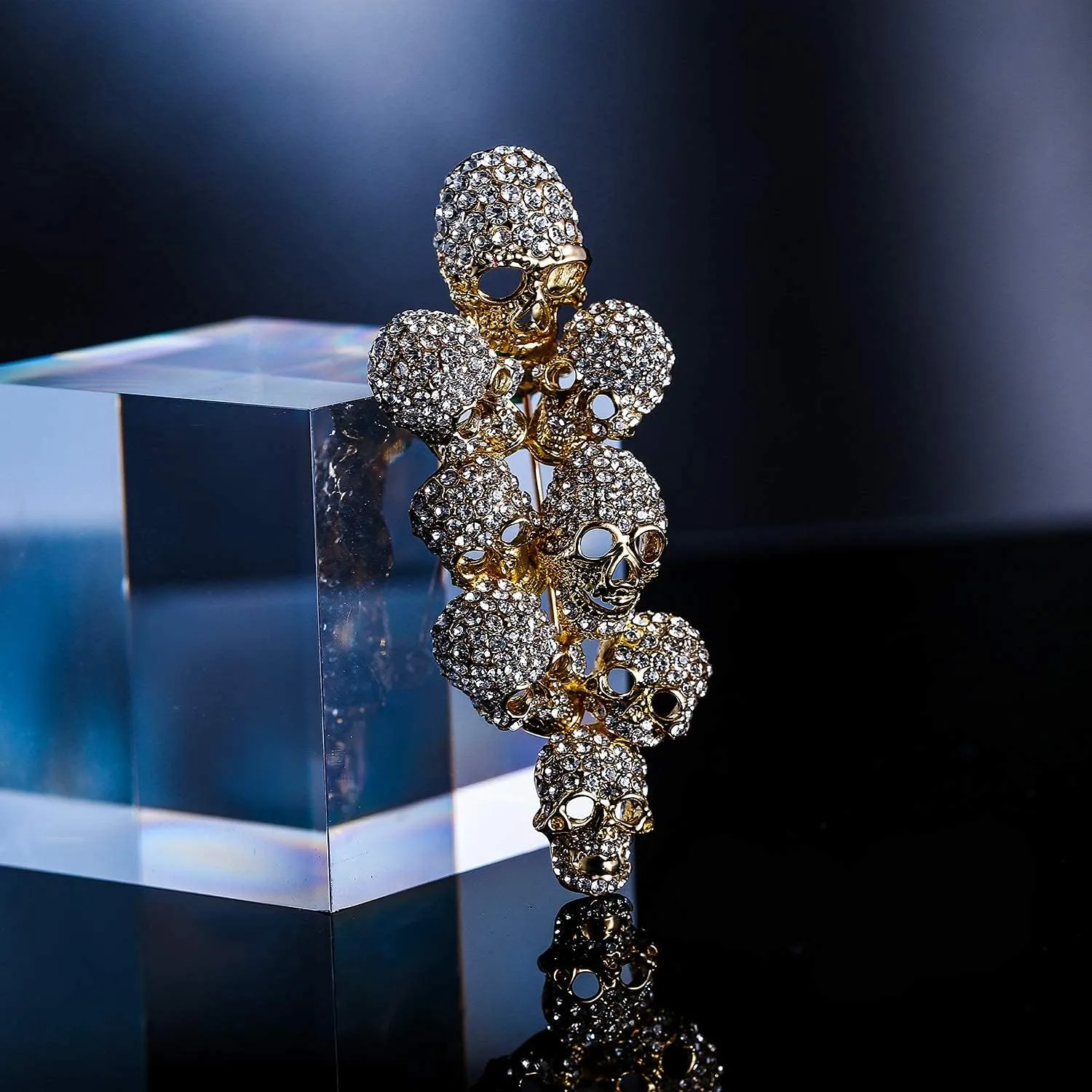 EVER FAITH Austrian Crystal Halloween Gorgeous 8 Skeleton Head Cluster Brooch