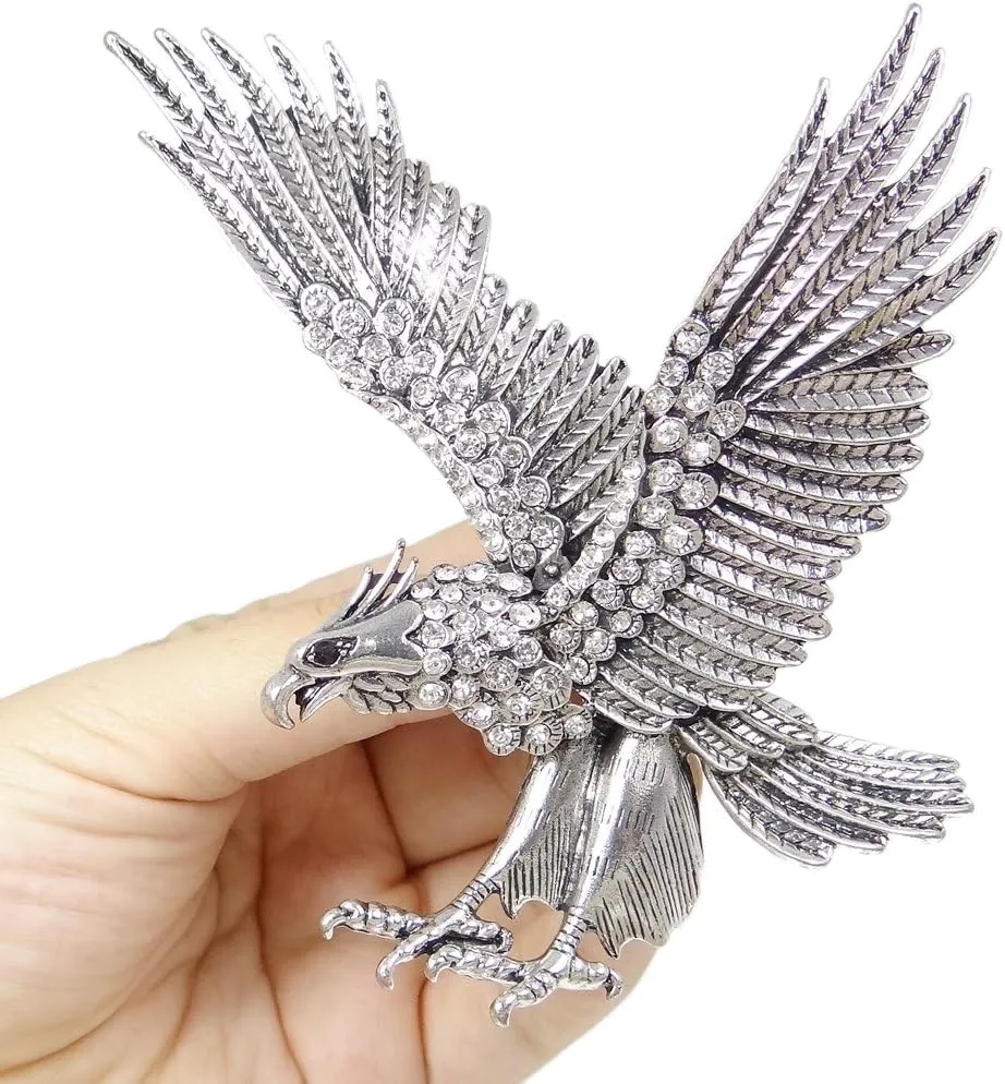 EVER FAITH Austrian Crystal Vintage Style 4 Inch Big Flying Eagle Brooch