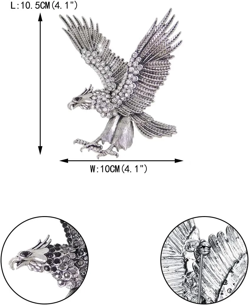 EVER FAITH Austrian Crystal Vintage Style 4 Inch Big Flying Eagle Brooch