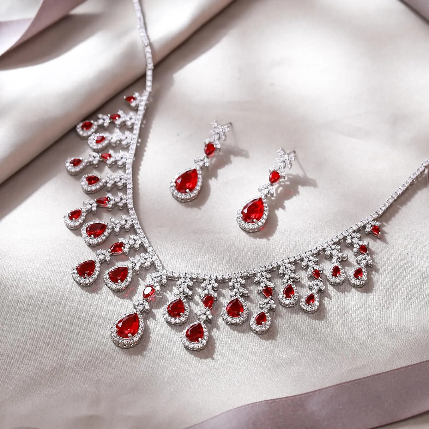 EVER FAITH Bridal Jewelry Set for Bride Bridesmaid, Elegant Cubic Zirconia Birthstone Teardrop Wedding Party Necklace Dangle Earrings Sets for Women