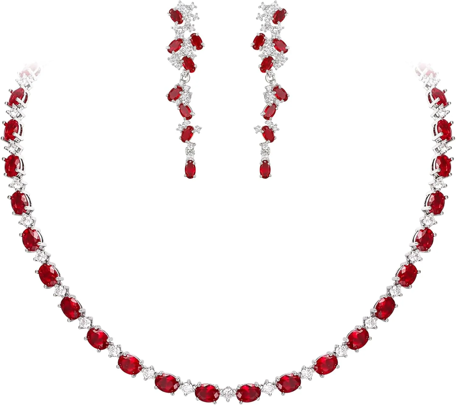 EVER FAITH Bridal Jewelry Set Oval Shaped Birthstone Cubic Zirconia Elegant Wedding Party Necklace Dangle Earrings Sets Birthday/Mother's Day/Christmas Jewellry Gift for Women
