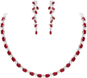 EVER FAITH Bridal Jewelry Set Oval Shaped Birthstone Cubic Zirconia Elegant Wedding Party Necklace Dangle Earrings Sets Birthday/Mother's Day/Christmas Jewellry Gift for Women